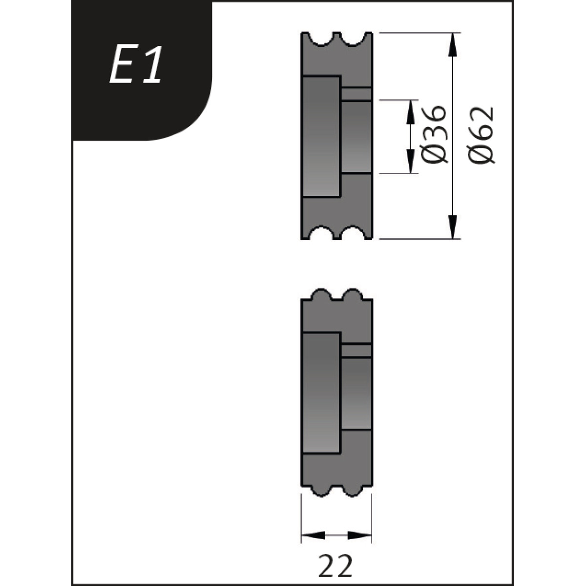 Rodillos de curvado tipo E1, Ø 62 x 26 x 22 mm