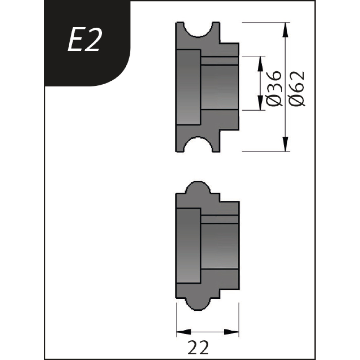 Rodillos de curvado tipo E2, Ø 62 x 26 x 22 mm