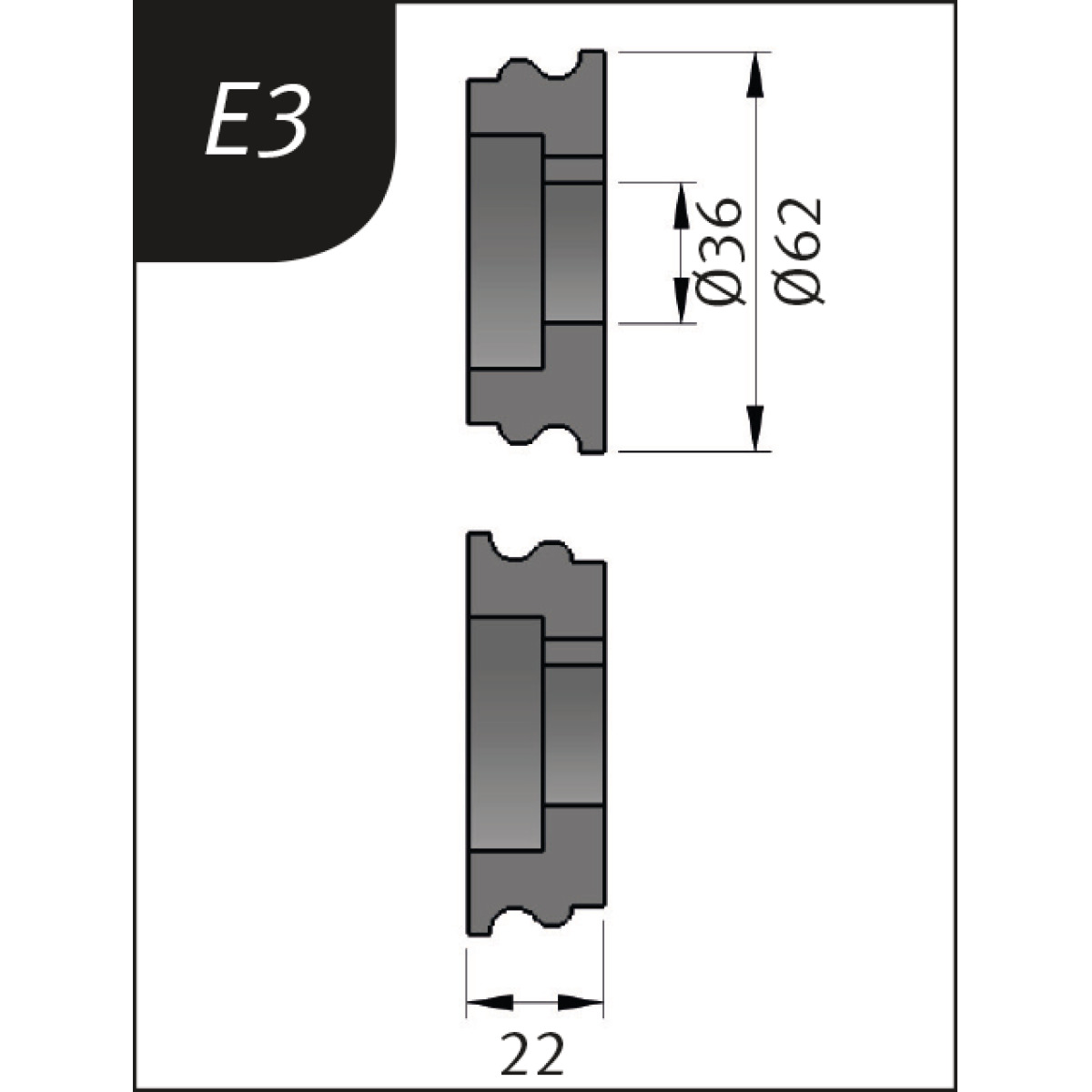 Rodillos de curvado tipo E3, Ø 62 x 26 x 22 mm