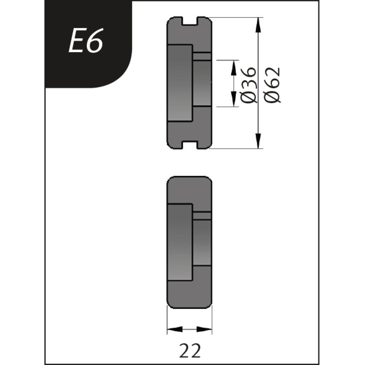 Rodillos de curvado tipo E6, Ø 62 x 26 x 22 mm