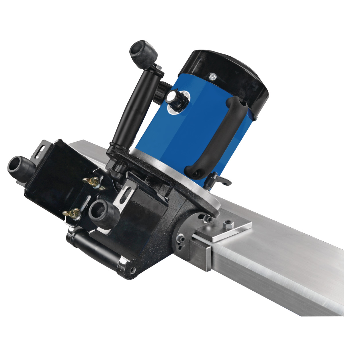 Illustrations show stationary and mobile use of the edge deburring device